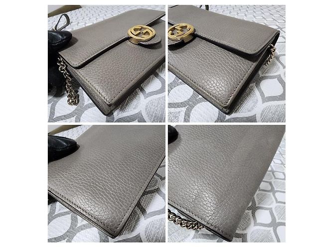 GUCCI Leder Geldbörse mit Dollar Interlocking G Klappe an Kette Grau - Ansicht 10