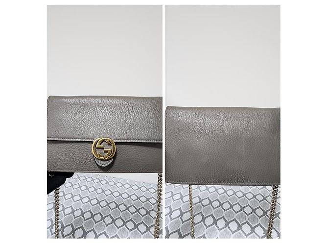 GUCCI Leder Geldbörse mit Dollar Interlocking G Klappe an Kette Grau - Ansicht 4