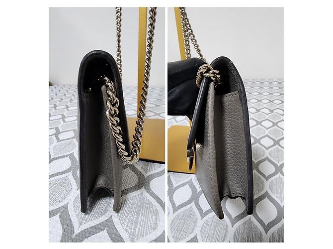 GUCCI Leder Geldbörse mit Dollar Interlocking G Klappe an Kette Grau - Ansicht 8