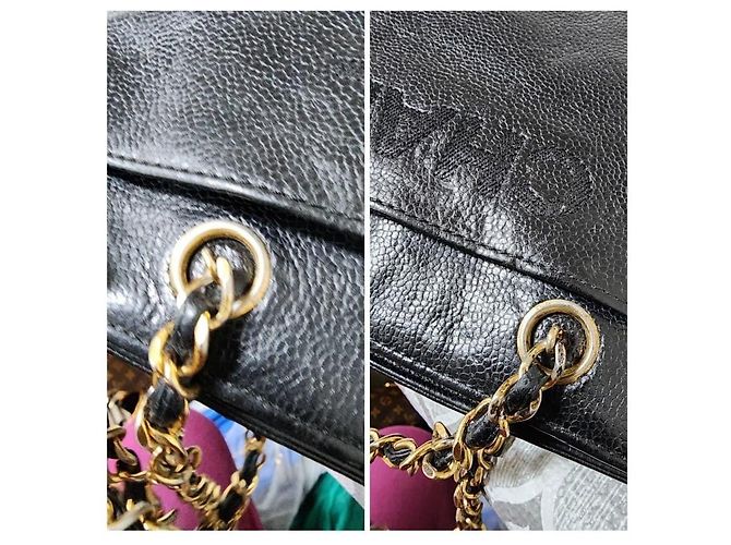 Borsa a spalla in caviale con logo ricamato Chanel nera Nero - vista 11