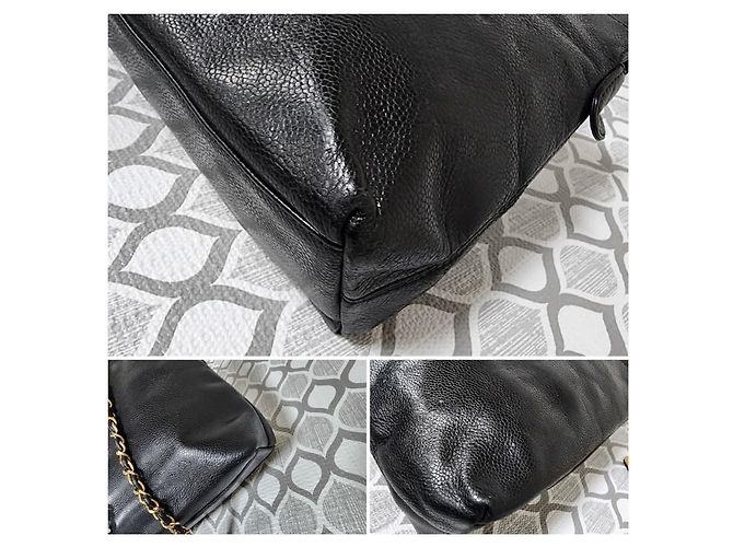 Borsa a spalla in caviale con logo ricamato Chanel nera Nero - vista 12