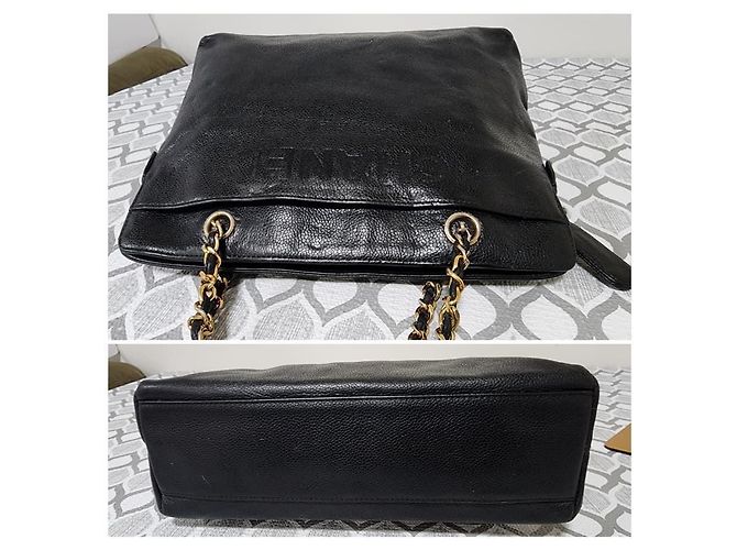 Borsa a spalla in caviale con logo ricamato Chanel nera Nero - vista 4