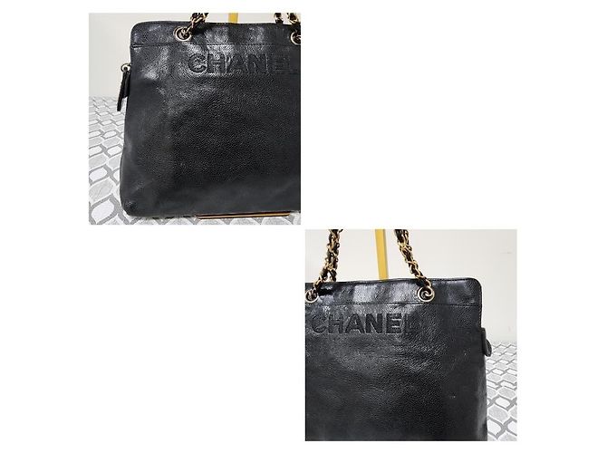 Borsa a spalla in caviale con logo ricamato Chanel nera Nero - vista 7