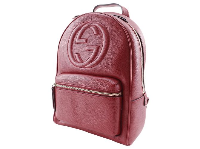 Mochila GUCCI Soho em couro vermelho com corrente entrelaçada para mulheres - vista 2