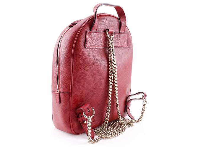 Mochila GUCCI Soho em couro vermelho com corrente entrelaçada para mulheres - vista 3