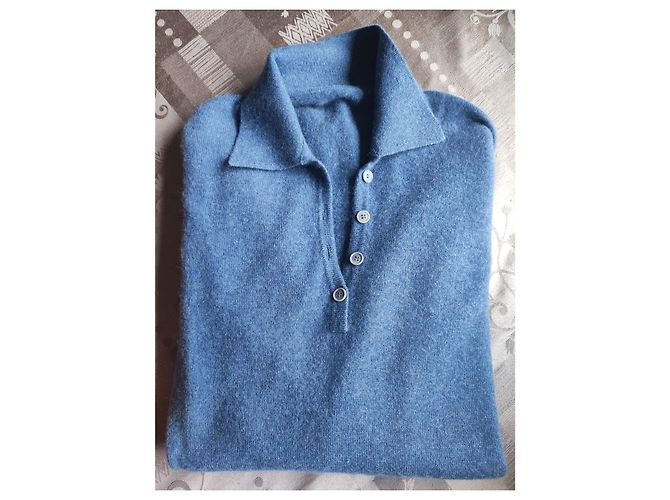 Daniel Crémieux Herren Cashmere Pullover mit Polo Kragen Blau Gr 42 - Ansicht 3