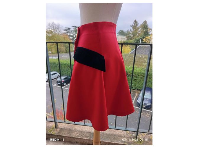 Falda envolvente Moschino Cheap And Chic lana negro rojo Roja - vista 3