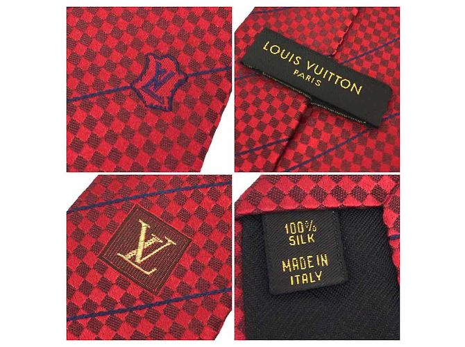 LOUIS VUITTON Cravate Ec tie, red, Damier pattern, % silk, men's - view 3