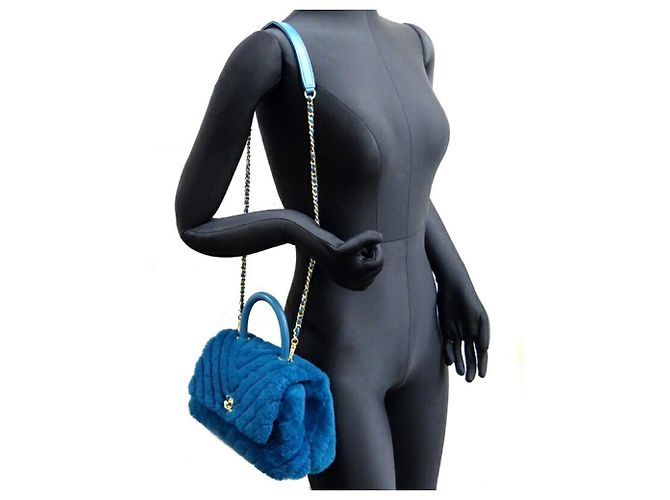 Borsa a spalla Chanel Stitch Coco Handle (XS), Donna, Mouton, Blu - vista 9