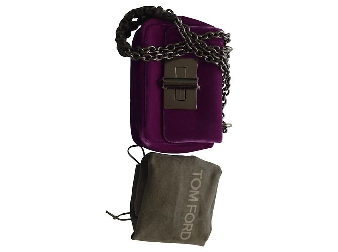 Borsa a spalla mini Natalia in velluto viola Tom Ford con catena e chiusura a scatto TF, borsa da sera Porpora - vista 15