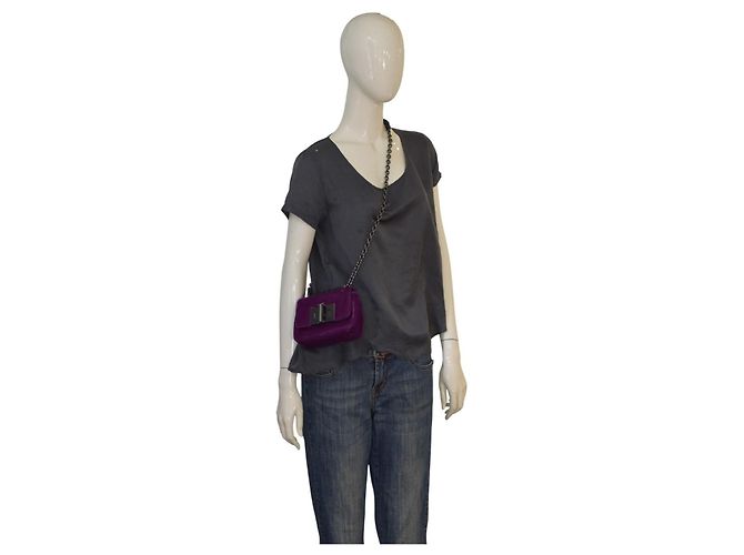 Borsa a spalla mini Natalia in velluto viola Tom Ford con catena e chiusura a scatto TF, borsa da sera Porpora - vista 17