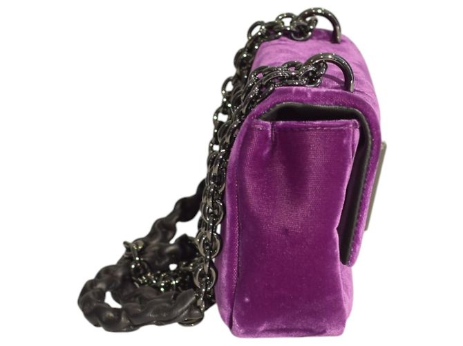 Borsa a spalla mini Natalia in velluto viola Tom Ford con catena e chiusura a scatto TF, borsa da sera Porpora - vista 4