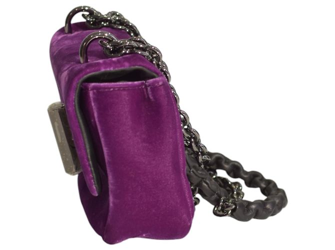Borsa a spalla mini Natalia in velluto viola Tom Ford con catena e chiusura a scatto TF, borsa da sera Porpora - vista 5