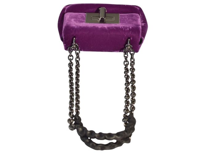 Borsa a spalla mini Natalia in velluto viola Tom Ford con catena e chiusura a scatto TF, borsa da sera Porpora - vista 6