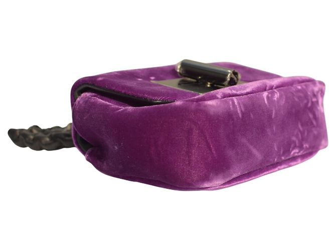 Borsa a spalla mini Natalia in velluto viola Tom Ford con catena e chiusura a scatto TF, borsa da sera Porpora - vista 8