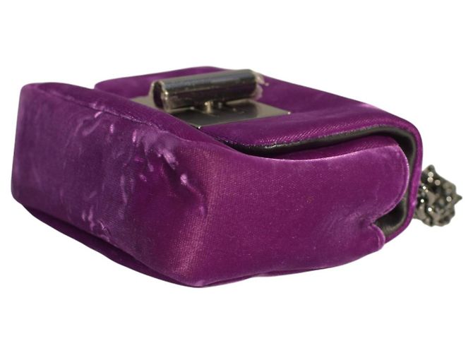 Borsa a spalla mini Natalia in velluto viola Tom Ford con catena e chiusura a scatto TF, borsa da sera Porpora - vista 9