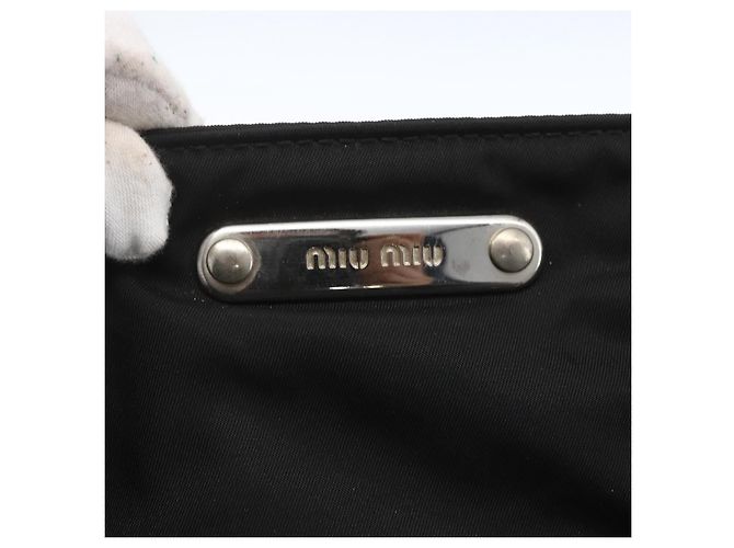 Sac Tote Miu Miu en Nylon Cuir Noir Marron Argent Auth 164862 Argenté - vue 14