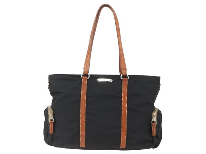 Sac Tote Miu Miu en Nylon Cuir Noir Marron Argent Auth 164862 Argenté - vue 2