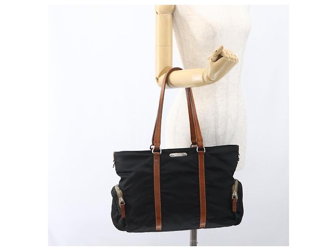 Sac Tote Miu Miu en Nylon Cuir Noir Marron Argent Auth 164862 Argenté - vue 24