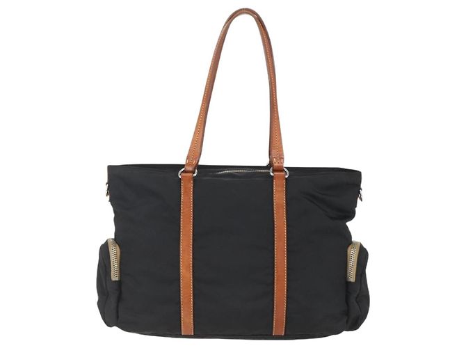 Sac Tote Miu Miu en Nylon Cuir Noir Marron Argent Auth 164862 Argenté - vue 3
