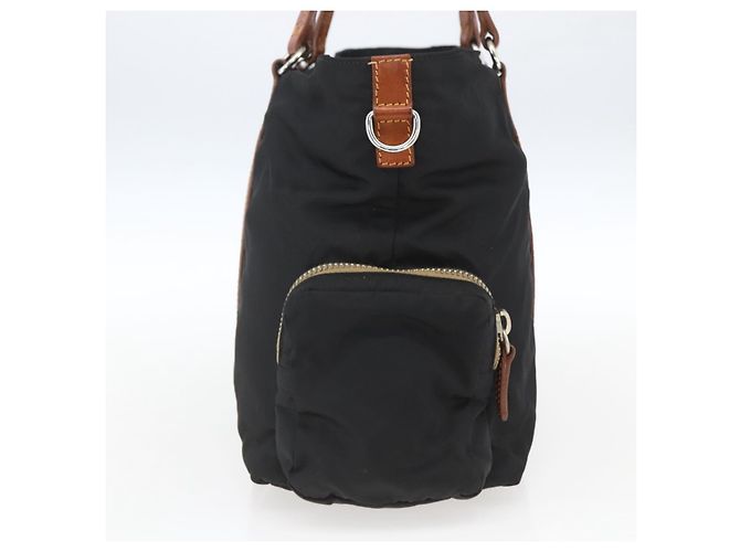 Sac Tote Miu Miu en Nylon Cuir Noir Marron Argent Auth 164862 Argenté - vue 4