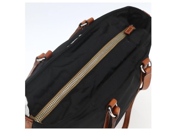 Sac Tote Miu Miu en Nylon Cuir Noir Marron Argent Auth 164862 Argenté - vue 6