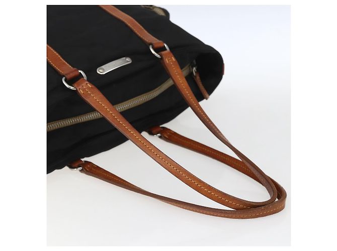 Sac Tote Miu Miu en Nylon Cuir Noir Marron Argent Auth 164862 Argenté - vue 7