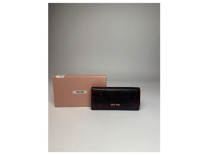 Vintage Miu Miu Snake Emblossed Leather Wallet Black Red - view 10
