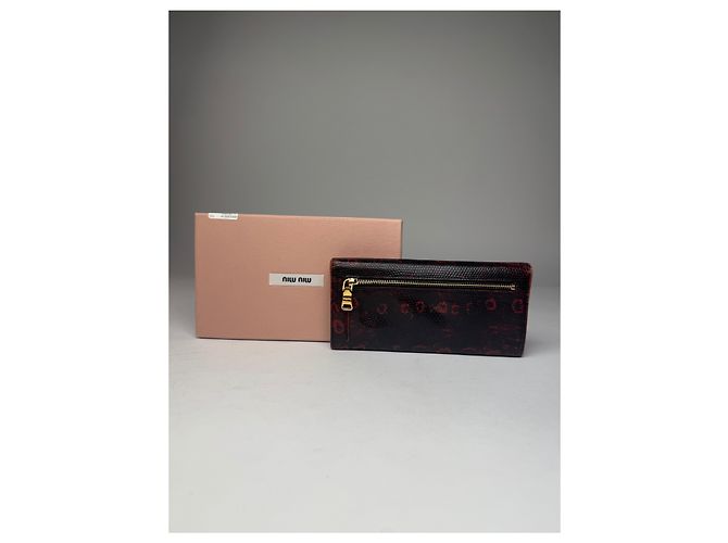 Vintage Miu Miu Snake Emblossed Leather Wallet Black Red - view 2