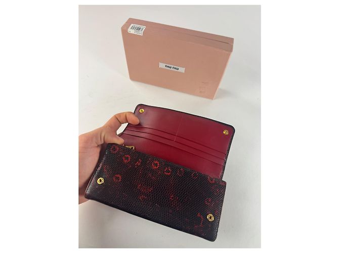 Vintage Miu Miu Snake Emblossed Leather Wallet Black Red - view 3