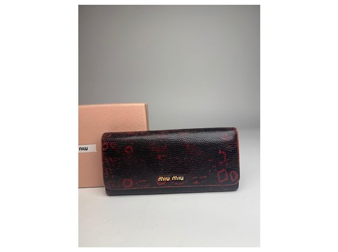 Vintage Miu Miu Snake Emblossed Leather Wallet Black Red - view 5
