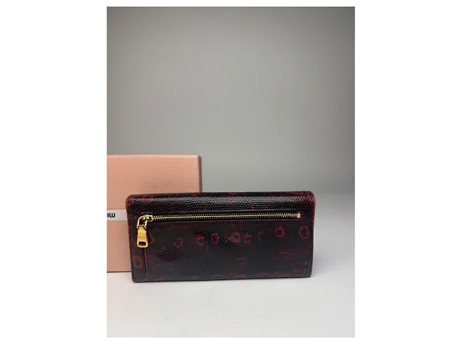 Vintage Miu Miu Snake Emblossed Leather Wallet Black Red - view 7