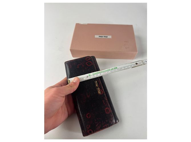 Vintage Miu Miu Snake Emblossed Leather Wallet Black Red - view 9