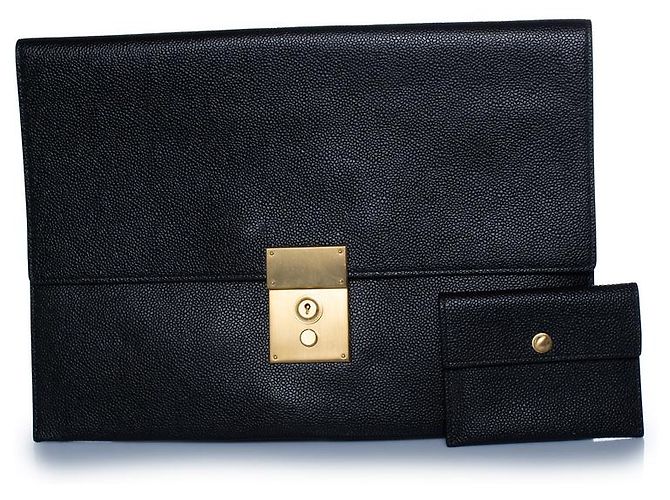Pochette en cuir grainé avec portefeuille Thom Browne Noir - vue 2