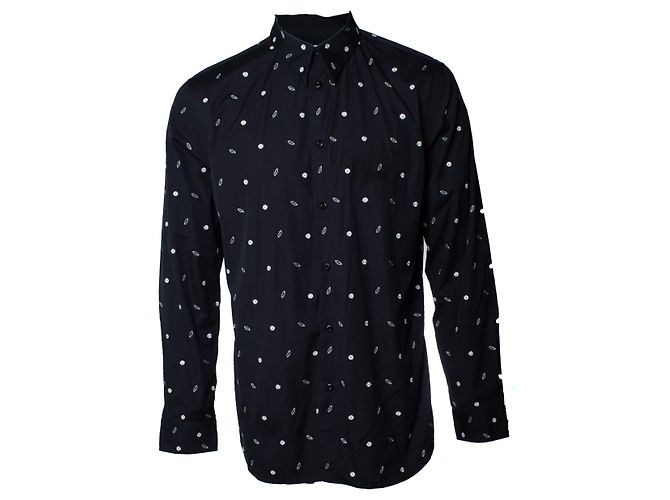 Camicia in cotone nero ricamata con labbra Givenchy - vista 2