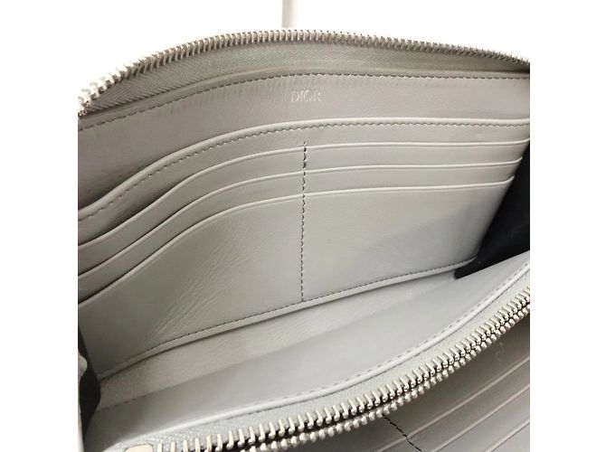Portefeuille long en cuir de veau gris Christian Dior Marron - vue 9