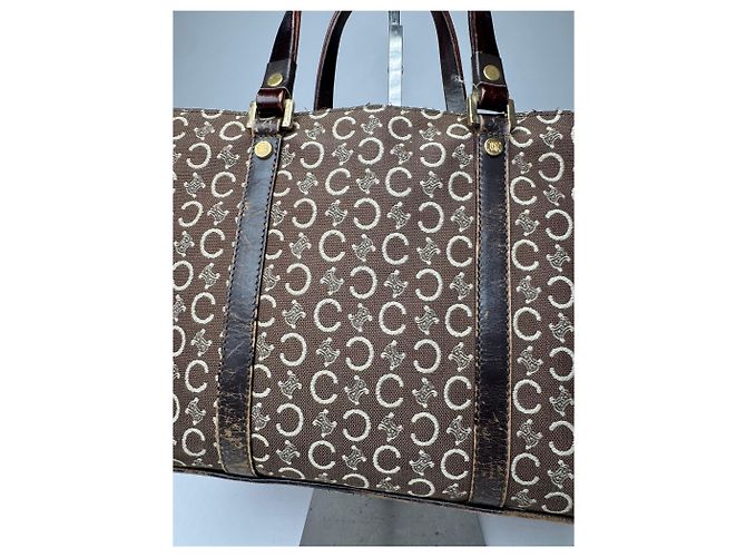 Triomphe Céline Vintage Celine Paris Monogram Handtasche braun beige - Ansicht 7