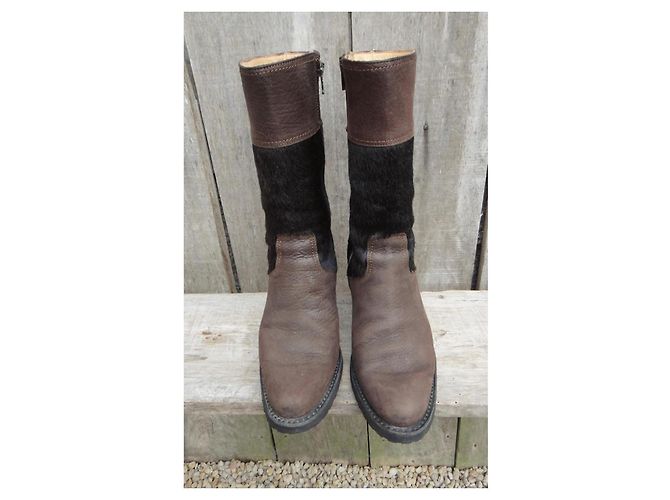 Botas Paraboot de piel efecto pony marrón oscuro - vista 3