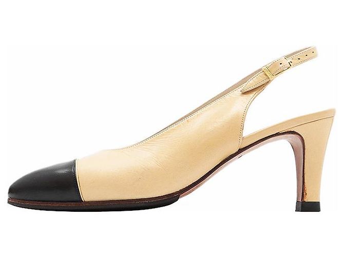 Timeless Chanel Leder Pumps Schwarz Beige Orange - Ansicht 2
