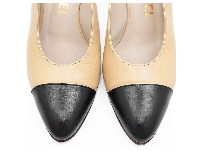 Timeless Chanel Leder Pumps Schwarz Beige Orange - Ansicht 4