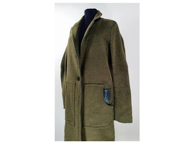 Alexander Wang Abrigo de lana y cuero verde - vista 2