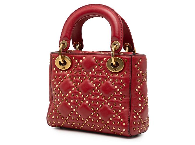 Dior Mini Rosso in Pelle di Agnello Cannage Studded Morbido Lady Dior - vista 2