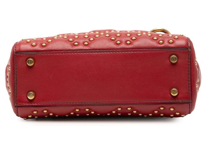 Dior Mini Rosso in Pelle di Agnello Cannage Studded Morbido Lady Dior - vista 3