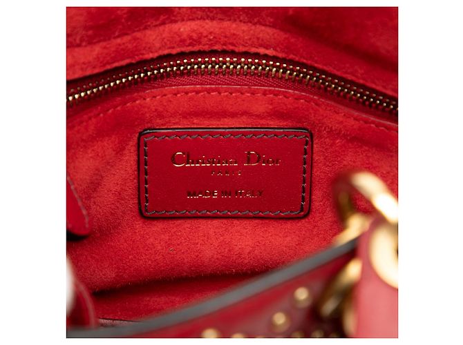 Dior Mini Rosso in Pelle di Agnello Cannage Studded Morbido Lady Dior - vista 5