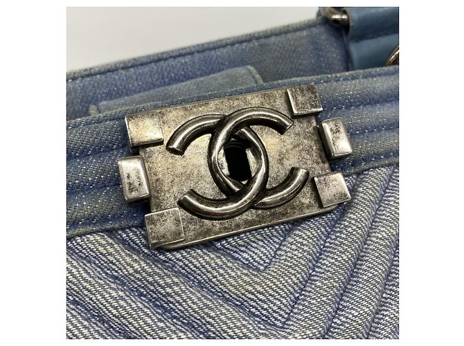 Borsa tote in denim blu Chanel Boy - vista 6