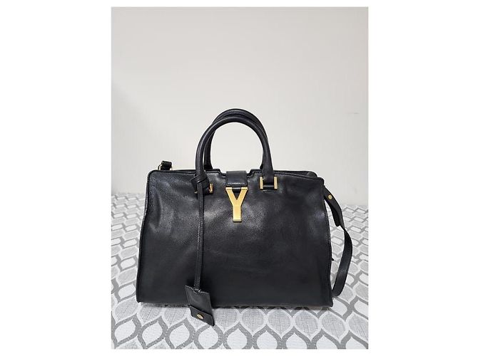 YVES SAINT LAURENT Mousse Pelle di Vitello Liscia Piccola Borsa Cabas ChYc Nera Nero - vista 13