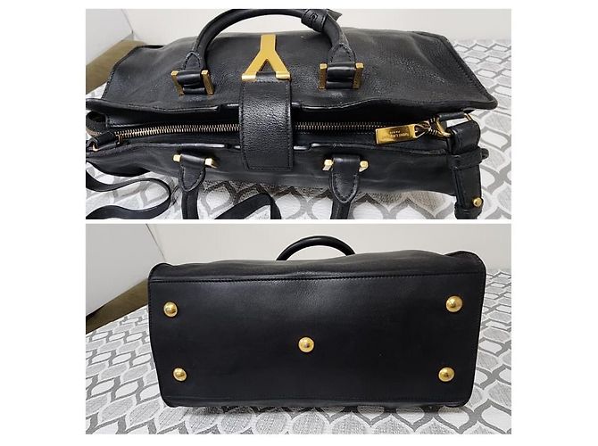 YVES SAINT LAURENT Mousse Pelle di Vitello Liscia Piccola Borsa Cabas ChYc Nera Nero - vista 4