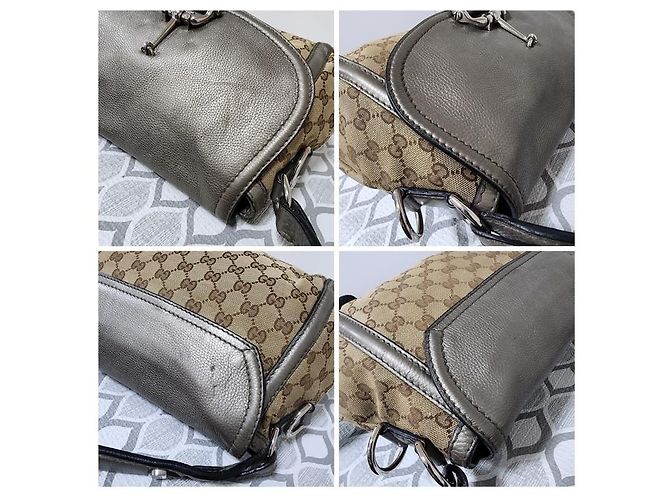 Bolso hobo Gucci Medium GG Canvas Techno Horsebit gris/beige - vista 10
