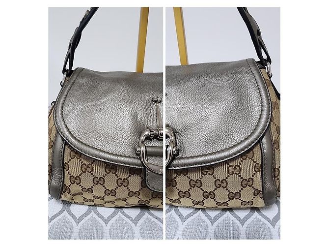 Bolso hobo Gucci Medium GG Canvas Techno Horsebit gris/beige - vista 12