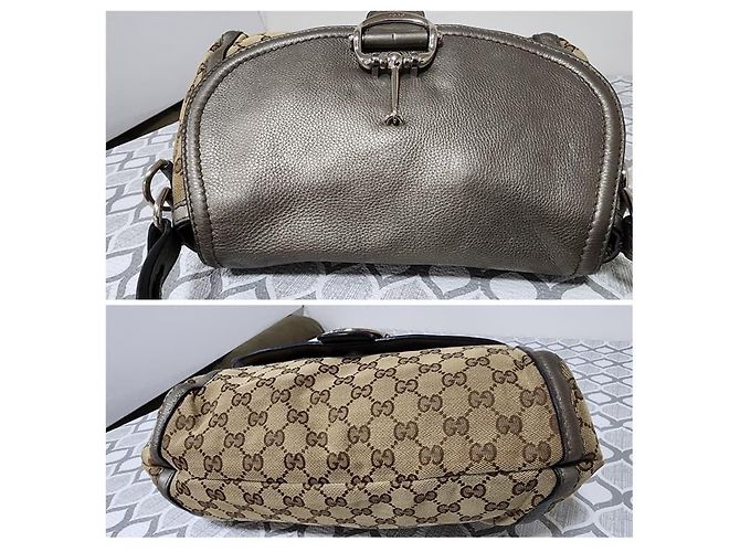Bolso hobo Gucci Medium GG Canvas Techno Horsebit gris/beige - vista 5